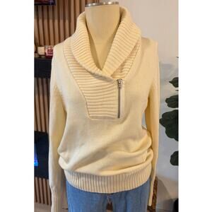 Gap soft yellow Shawl Collar Half Zip Sweater Wool Blend Size Large